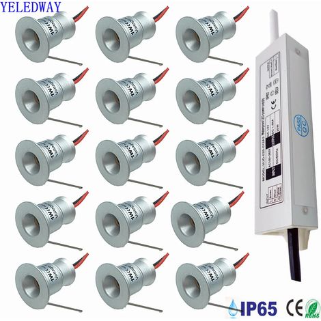 (Bleu - 5 lampes et 1 driver) Mini spot encastré LED 1 W blanc noir argent 12 V IP65 pour plafond, éclairage intérieur/extérieur avec driver (1/5)