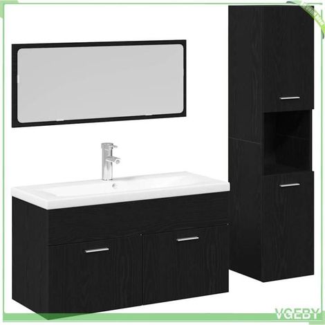 Ensemble mobilier salle de bain 3 pcs - 3334383 - Chêne noir - Bois d'ingénierie - Design mural gain de place (1/5)
