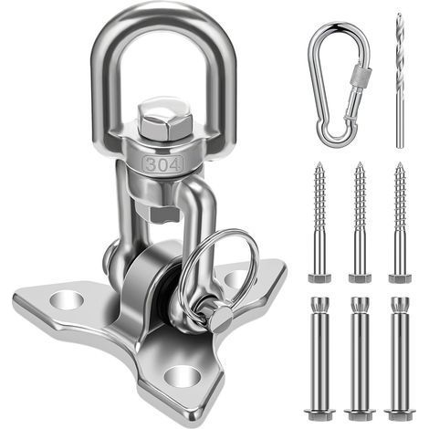 TAISHENGDA-Gancho de techo con acero inoxidable SUS304, capacidad de 450 kg, rotación de 360°, juegos de techo, hormigón de madera para hamaca, kit de ganchos colgantes con mosquetón y tornillos (1/5)