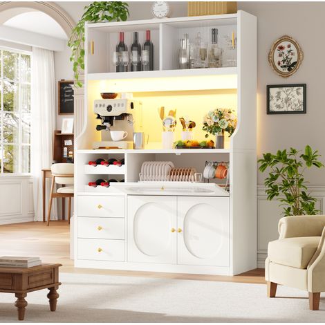 Mueble de cocina alto 120 x 40 x 180 cm, LED RGB, puertas correderas, 3 cajones DESVIAE (1/5)