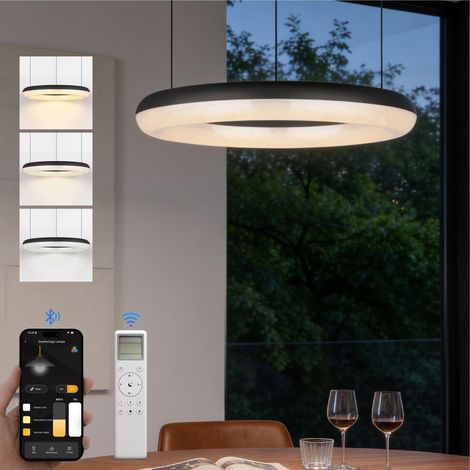 doporro Lampadario Sospensione 50W, Lampada 3000-6000K con Filo 170 CM, Altezza regolabile, Lampada da Soffitto a Sospensione per Camera da Letto, Cucina e Soggiorno, 60cm, Nero sabbia, Luvina03 (1/5)