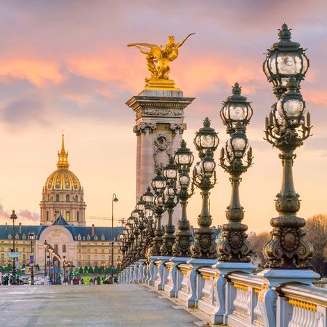 Tableau Paris Pont Alexandre | Tableau moderne pour déco salon | Tableau sur toile gris & doré idéal pour couloir & chambre adulte - 0,5 x 0,5 m (1/2)