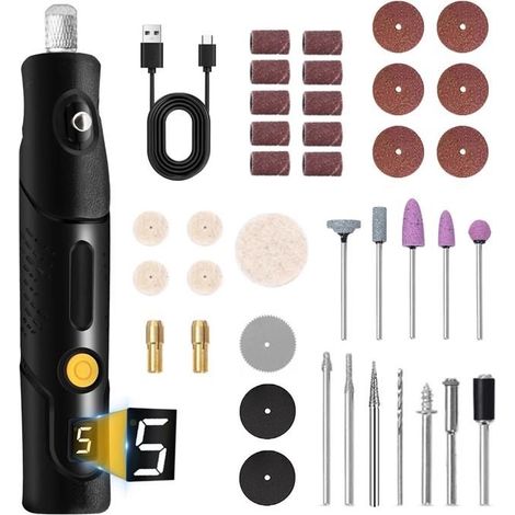 Akku-Rotationswerkzeug, 5-stufiges, per USB aufladbares Rotationswerkzeug-Set mit Zubehör, Mini-Elektrowerkzeug mit Ladefunktion (1/5)