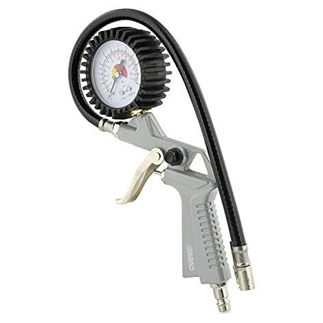 ABAC 5 Pieces Kit de Gonflage pour Compresseur G-811Ti, Comprenant un Gonfleur de Pneus avec Manometre, un Tuyau en Spirale de 5 m, 3 Embouts de Gonflage, Pression Max. 8 Bar (1/5)