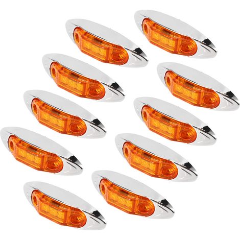 10 Feux de Position Latéraux 3LED Étanches Anti-Poussière pour Camion Remorque Poids Lourd, Ampoules Piranha Ambre, Lot de 10 (1/5)