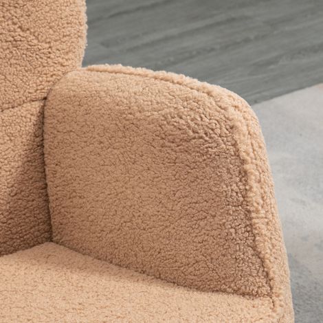 Fauteuil berçant rembourré bois-acier, revêtement bouclé marron, 71x98x101 cm (1/5)