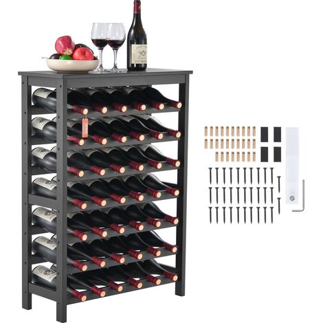 Étagère à Bouteilles Modulaire 42 Bouteilles, Casier à Vin Empilable 7 Niveaux, Range Bouteilles en Bambou Massif avec Comptoir, Rangement Présentation de Vin pour Cuisine Garde-Manger Cave Bar (1/5)