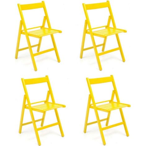 Sedia pieghevole salvaspazio in legno lusso colorata GIALLO SET DA 4 (1/2)