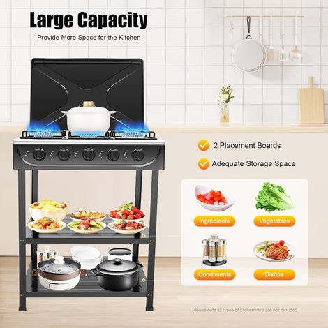 Réchaud à gaz de camping à 5 flammes, 2500 W, cuisinière à gaz avec 2 étagères, réchaud de camping portable pour camping, pêche (1/5)