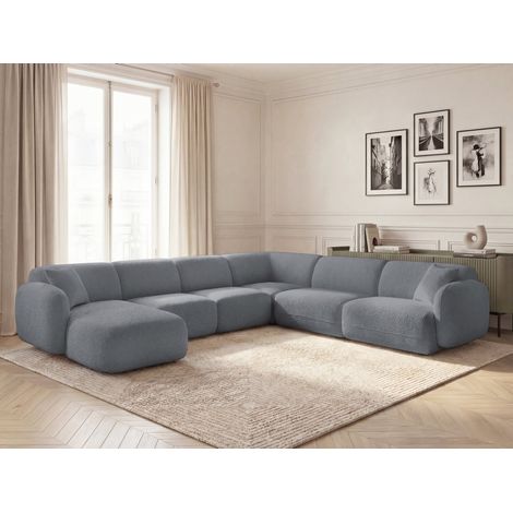 BOBOCHIC - Canapé panoramique fixe modulable ANDA avec 1 méridienne, 2 chauffeuses et 1 petit angle Angle droit  Gris