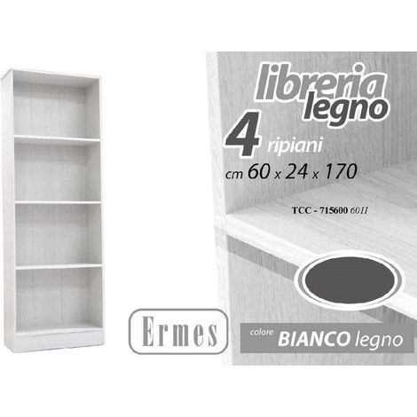 Kaela - Libreria Moderna Scaffale 4 Ripiani 170x60x24cm Mobile Ermes Legno Bianco 715600 - (1/2)