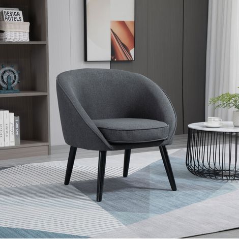 Poltrona moderna grigia in poliestere con gambe in legno 71 x 65 x 75 cm, seduta profonda (1/5)