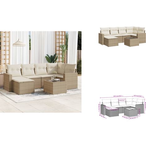 7-tlg. Garten-Sofagarnitur mit Kissen Beige Poly Rattan - Gartenmöbel - Outdoor Möbel - Rattan Sofa - Lounge Set - Esstisch (1/3)