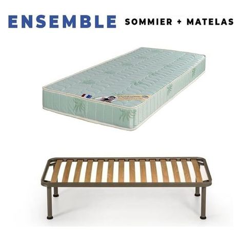 Matelas 90x190 + Sommier + pieds + Oreiller Mémoire + Protège Matelas Offerts Mousse Poli Lattex Indéformable - 19 cm - Ferme - OEKO-TEX STANDARD 100 sans CFC (1/5)