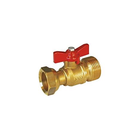Vanne à sphère poignée papillon avec écrou tournant M26/34 F20/27 (1") - robinet d'arrêt plomberie laiton