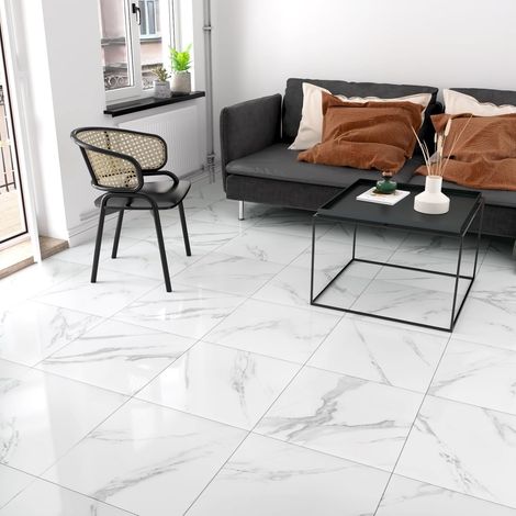 Dalle de Lino Sol Adhesif en Marbre Blanc Salon Chambre Revetement De Sol Dalle PVC Adhesive Marbre Blanc Credence Adhesive Salle de Bain 4 Pièces 30cm X 30cm (1/5)