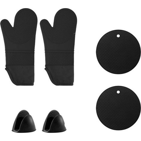 Guanti da forno in silicone, set da 2, guanti isolanti, resistenti al calore fino a 240 °C, guanti da cucina per cuocere al forno, grigliare e utilizzare nel microonde, neri (1/5)