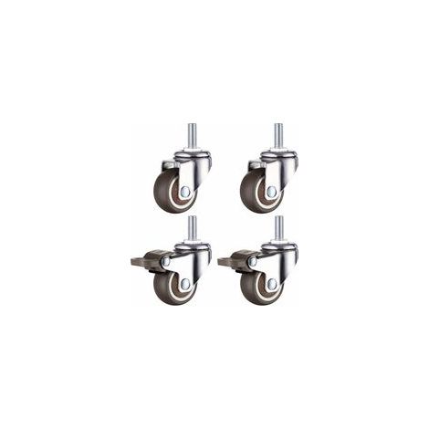 Roulette pivotante en caoutchouc souple 38mm Charge 22kg Tige filetée M8 Lot de 4 roulettes avec et sans frein (1/5)