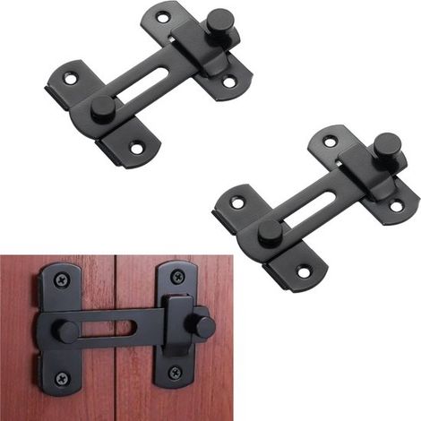 Cerrojos de acero inoxidable de alta resistencia de 2 piezas, cerraduras de seguridad para puertas de madera de granero e interior, 7x10 cm, negro (1/5)