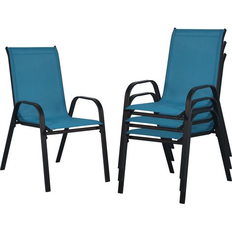 Lot de 4 Chaises de Jardin Fauteuils Chaises de Salle à Manger à Dossier Haut Empilables Structure Métallique Ergonomiques Charge Max 135 kg pour Jardin et Terrasse Blue