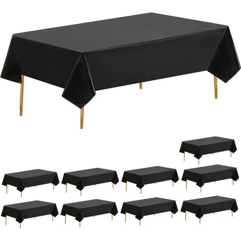 Lot de 12 nappes rectangulaires en plastique pour fêtes intérieures ou extérieures, anniversaires, mariages, pique-niques (noir) 137 x 274 cm (1/5)