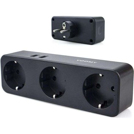 Multipresa 5 in 1 con 3 prese standard + 2 porte USB, 4000 W, nera – ideale per casa, ufficio e viaggi.