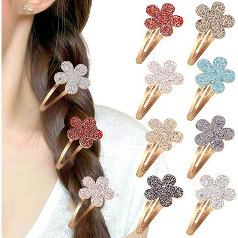 pinces à cheveux colorées en forme de fleurs avec strass pailletés – Pinces à cheveux antidérapantes en métal – Idéales pour les fêtes et les anniversaires (1/3)