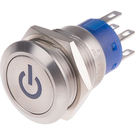 Bouton-poussoir, Verrouillable lumineux, LED Bleu, 5 A, Argent, Montage panneau 12V ( Prix pour 1 ) (1/2)
