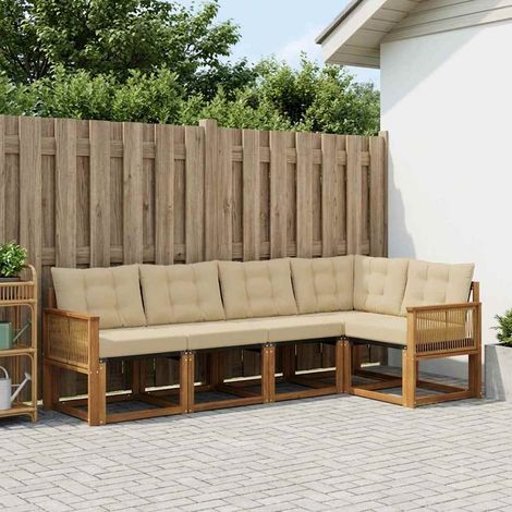 vidaXL Conjunto de sofás de exterior 5 uds. Natural y Beige (1/5)