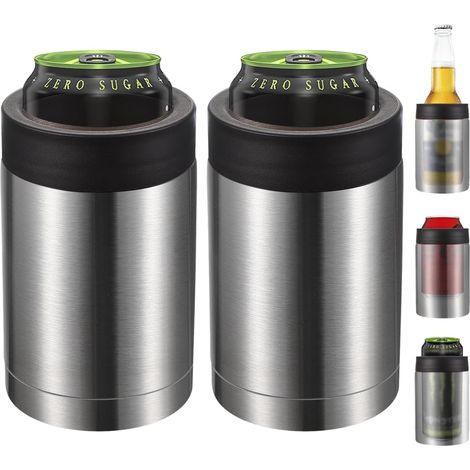 Refroidisseur de Canette Mince, 2 Pièces 12oz Manchon Isolé pour Canette Mince Porte-Boisson pour Bière, Soda, Café Canettes et Bouteilles Régulières, Argent