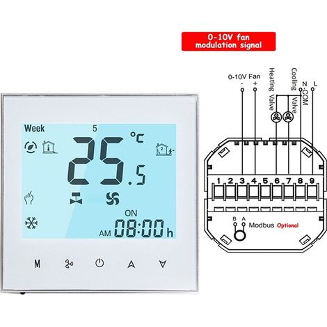 Beca Termostato Smart WiFi BAC-1000EMLW con Modulazione Ventola 0-10V e Controllo Valvole Bianco