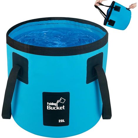 Ce seau pliable de 12 litres avec poignée est idéal pour le camping, la pêche et peut également servir de lavabo portable et d'autre accessoire dans les camping-cars. (1/5)