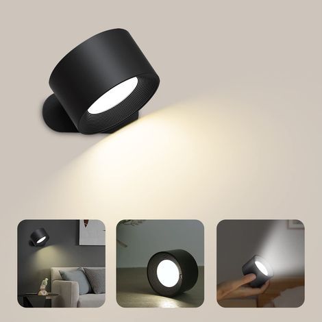 Applique Murale Interieur, Lampe Murale Touch LED avec Port de Charge USB Contrôle Tactile, 3 Niveaux de Luminosité 3 Températures Rotatifs 360° Lampe de Chevet pour Chambre à Coucher 1 Pièce (Noir) (1/5)
