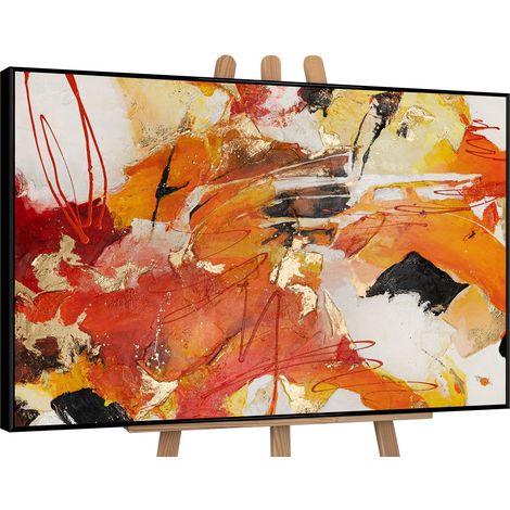 Gemälde Orangene Explosion II Rahmen Gelb 120x80 cm (1/4)