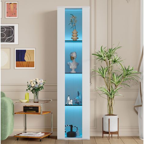 Vitrine murale 40 x 29 x 170 cm, 4 niveaux, LED changeantes, blanche, REDOM (1/5)