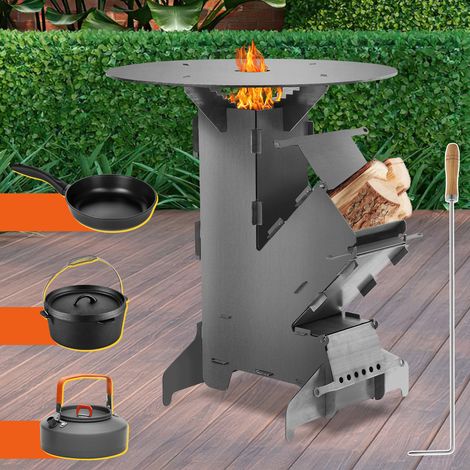 Randaco Poêle à fusée avec poêle à griller, réchaud de camping à bois Camping pour Voyager Pique-nique Chasse (1/5)