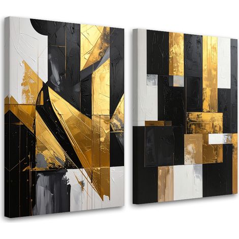 Set de tableaux sur toile  Abstraction géométrique noir or 2 x 40x60 (1/4)