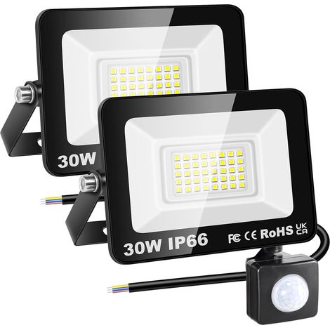 2x Projecteur Led 30W, Détecteur Mouvement, 3000LM Blanc Froid, IP66 Étanche, Jardin Garage