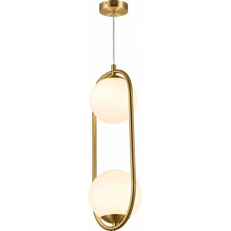Lampadario a Sospensione Oro con 2 Sfere Opaline in plastica G9 – Design Moderno (1/5)