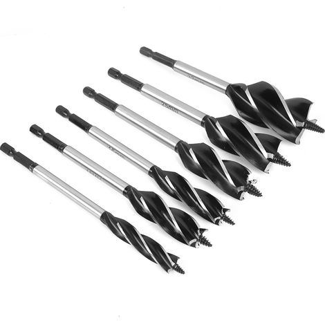 Jeu de 6 forets à bois 4 tranchants, accessoires de quincaillerie pour perçage, coupe de 12 à 32 mm, outils de menuiserie professionnels. (1/5)