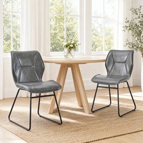Juego de 2 sillas de comedor, diseño ergonómico, costuras decorativas, piel sintética y metal gris (1/5)