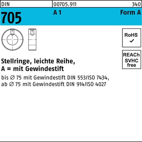 DIN 705 Stellringe, leichte Reihe, mit Gewindestift 1.4305 A 9 rostfreiei A 1 S 10 Stk (1/2)