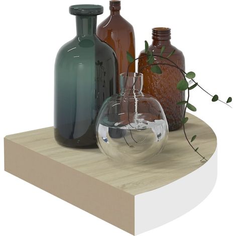 Étagère d'angle murale Chêne et blanc 25x25x3,8 MDF (1/5)