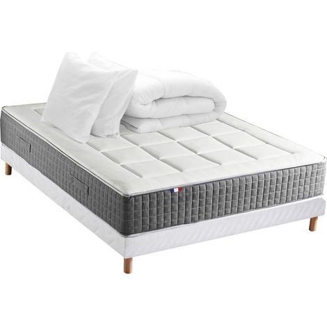 Matelas ressorts MAX 7 zones sommier rigide pack couette oreiller 160 x 200 cm Sommier Blanc (1/5)
