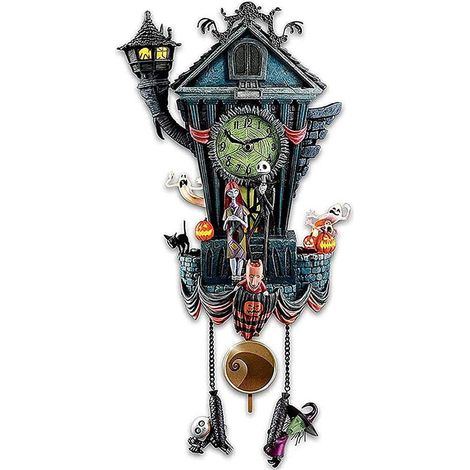 Horloge coucou en résine, décoration murale maison forestière artisanale, horloge squelette fantôme pour Halloween et Noël (1/3)