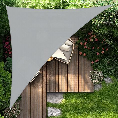 Voile d'ombrage Triangulaire 4x4x5.65m Imperméable,Toile Ombrage 160 g/m² Protection UV 95% pour Jardin,Terrasse,Balcon,Extérieur,Cordon de Montage Inclus,Gris (1/5)