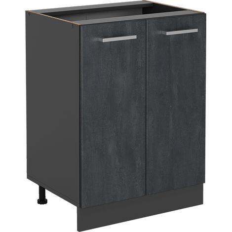 Mobiletto base cucina R-Line, Calcestruzzo nero, 60 cm senza piano di lavoro, Vicco