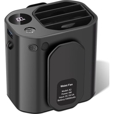 Ventilador de cinturón, ventilador portátil de clip de 3 velocidades, ventilador de collar recargable manos libres con batería de 10000 mAh, mini ventilador anticaída para exteriores, construcción, gr (1/5)