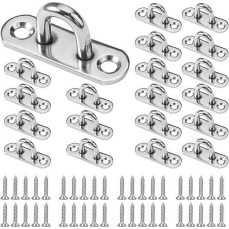 20 Pcs U-shaped Ceiling Hooks, Stainless Steel Hooks, Stainless Steel Pad Eyes, Base 15 x 45mm, Wall Mount Eye Plates for Securing Cords on Boats, Yoga, Chandeliers, Hardware (1/4)