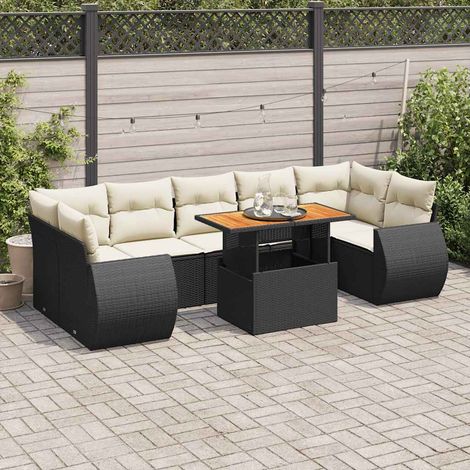 vidaXL 8-tlg. Garten-Sofagarnitur mit Kissen Schwarz Poly Rattan (1/5)